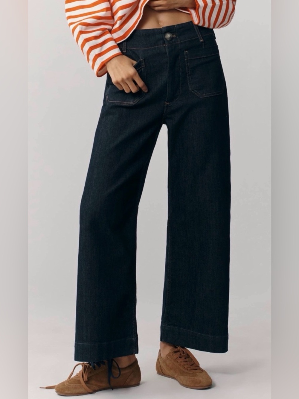 Maeve The Colette Crop Wide Leg Jeans Dark Indigo Size 27 High Rise